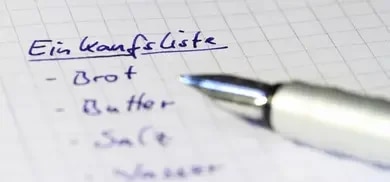 Handgeschriebene Einkaufsliste