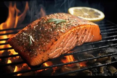 Lachs auf dem Grill im Feuer