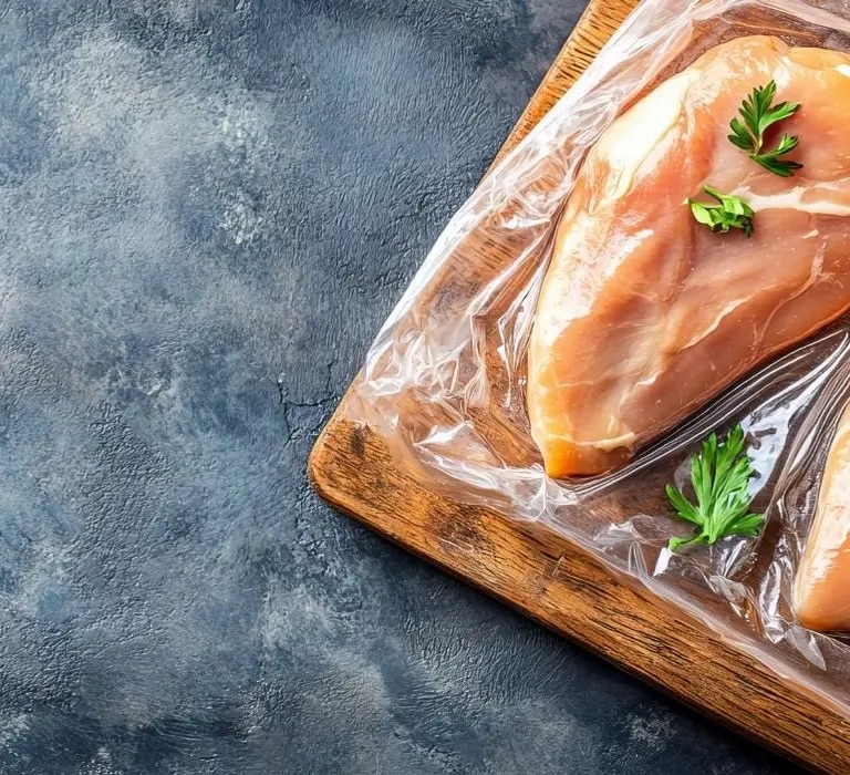 Frisch vakuumiertes Hähnchenfleisch mit Kräutern