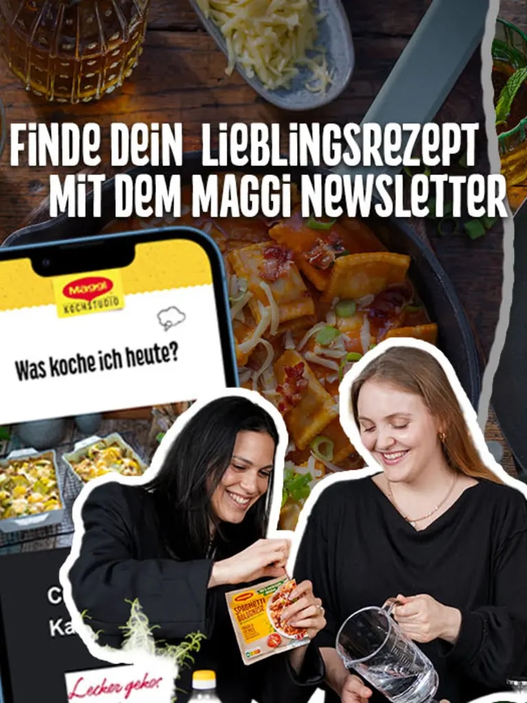 Ein Bild für den Newsletter mit Leila und Saskia und einem Bild, wie der Newsletter auf dem Handy aussieht