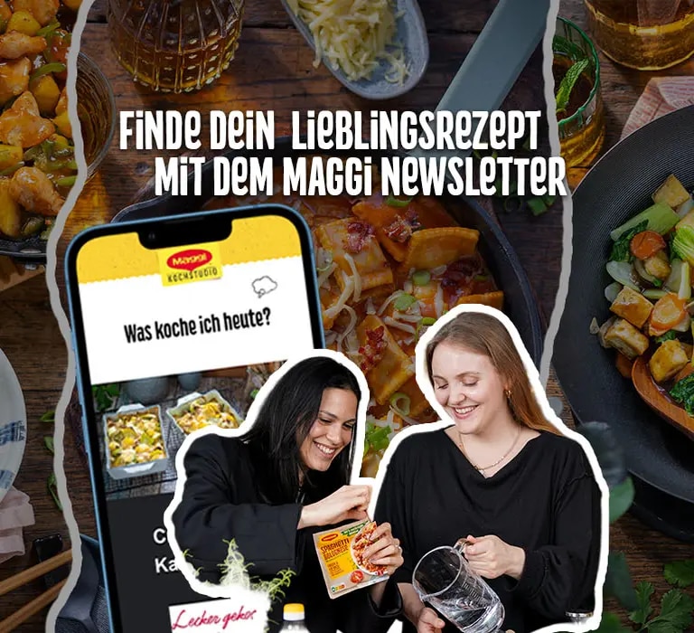 Ein Bild für den Newsletter mit Leila und Saskia und einem Bild, wie der Newsletter auf dem Handy aussieht