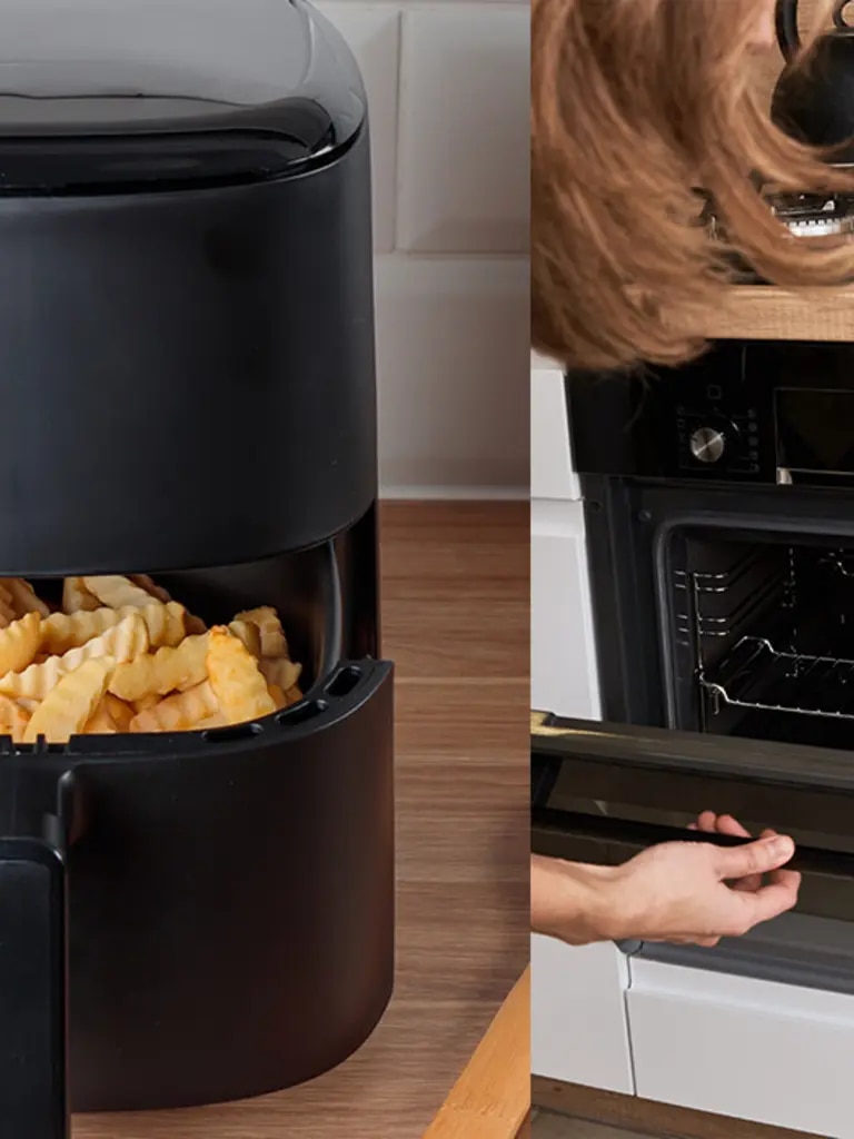 Ein Backofen und ein Airfryer nebeneinander