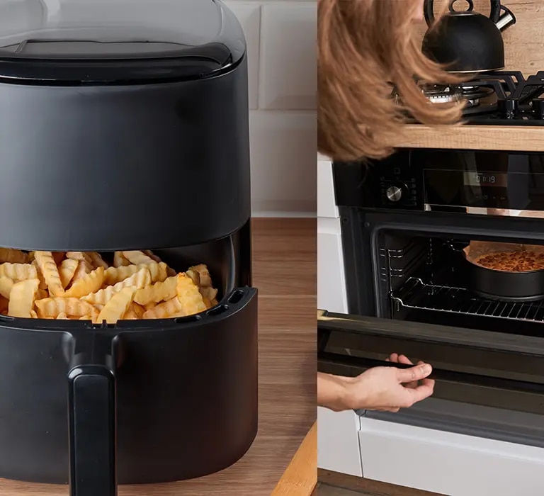 Ein Backofen und ein Airfryer nebeneinander
