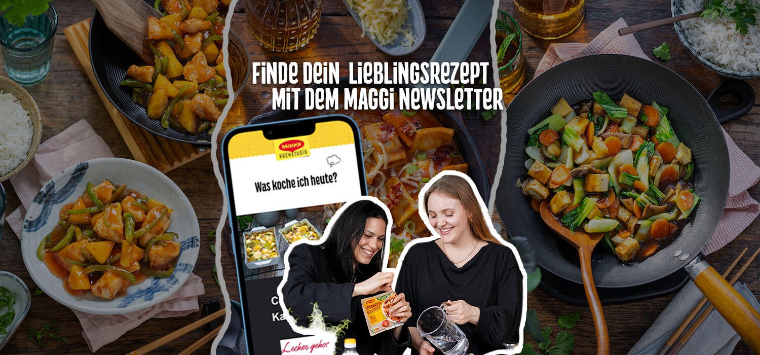 Ein Bild für den Newsletter mit Leila und Saskia und einem Bild, wie der Newsletter auf dem Handy aussieht