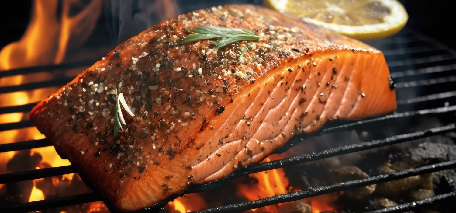 Lachs auf dem Grill im Feuer