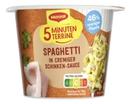 MAGGI 5 Minuten Terrine Spaghetti in cremiger Schinken-Sauce