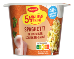 MAGGI 5 Minuten Terrine Spaghetti in cremiger Schinken-Sauce