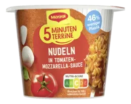 MAGGI 5 Minuten Terrine Nudeln in Tomaten-Mozzarella Sauce