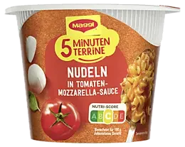 MAGGI 5 Minuten Terrine Nudeln in Tomaten-Mozzarella Sauce