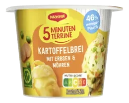 MAGGI 5 Minuten Terrine Kartoffelbrei mit Erbsen und Möhren