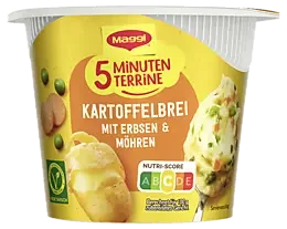 MAGGI 5 Minuten Terrine Kartoffelbrei mit Erbsen und Möhren