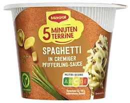 MAGGI 5 Minuten Terrine Spaghetti in cremiger Pfifferling-Sauce