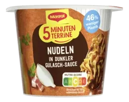 MAGGI 5 Minuten Terrine Nudeln in dunkler Gulaschsauce