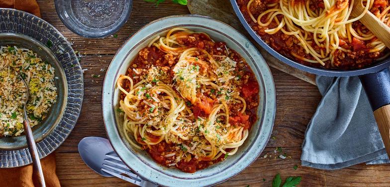 Asia Bolognese mit Zitronenpanko