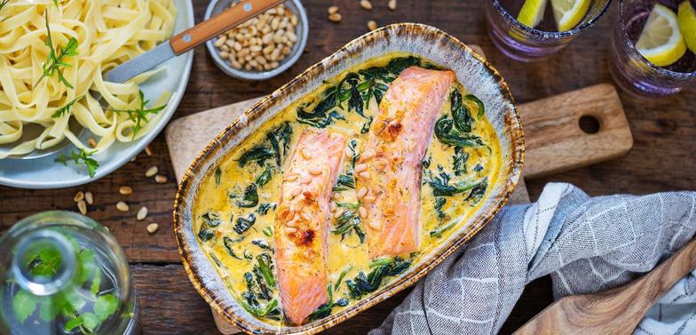 Lachsgratin mit Spinat