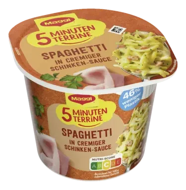 MAGGI 5 Minuten Terrine Spaghetti in cremiger Schinken-Sauce