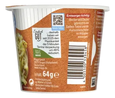 MAGGI 5 Minuten Terrine Spaghetti in cremiger Schinken-Sauce