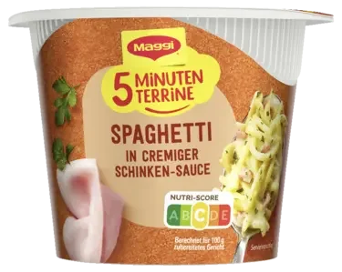 MAGGI 5 Minuten Terrine Spaghetti in cremiger Schinken-Sauce