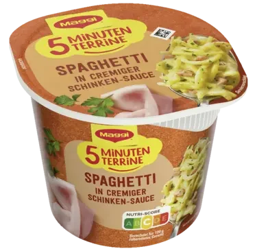 MAGGI 5 Minuten Terrine Spaghetti in cremiger Schinken-Sauce
