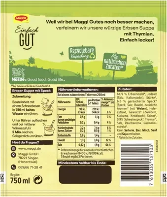 MAGGI Guten Appetit Erbsen Suppe mit Speck