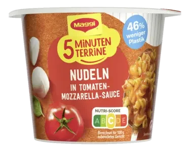 MAGGI 5 Minuten Terrine Nudeln in Tomaten-Mozzarella Sauce