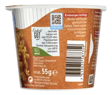 MAGGI 5 Minuten Terrine Nudeln in Tomaten-Mozzarella Sauce