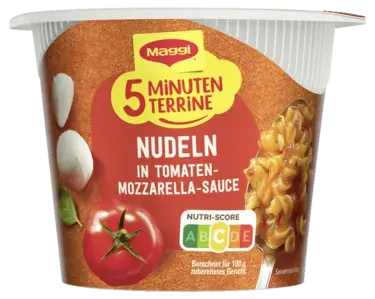 MAGGI 5 Minuten Terrine Nudeln in Tomaten-Mozzarella Sauce