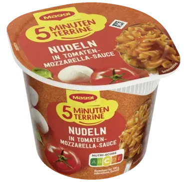 MAGGI 5 Minuten Terrine Nudeln in Tomaten-Mozzarella Sauce