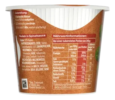 MAGGI 5 Minuten Terrine Nudeln in Spinat-Rahmsauce