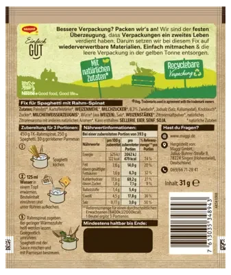 MAGGI Fix für Spaghetti Rahm-Spinat