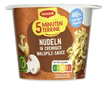 MAGGI 5 Minuten Terrine Nudeln in cremiger Waldpilz-Sauce