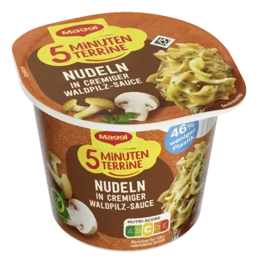 MAGGI 5 Minuten Terrine Nudeln in cremiger Waldpilz-Sauce