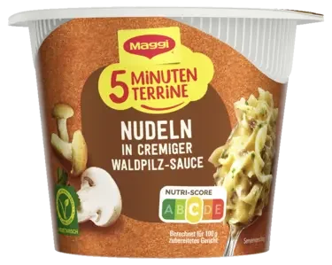 MAGGI 5 Minuten Terrine Nudeln in cremiger Waldpilz-Sauce