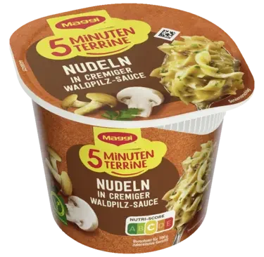MAGGI 5 Minuten Terrine Nudeln in cremiger Waldpilz-Sauce