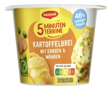 MAGGI 5 Minuten Terrine Kartoffelbrei mit Erbsen und Möhren