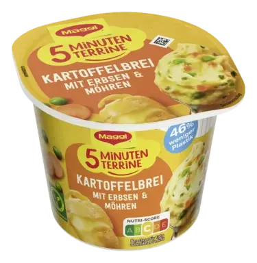MAGGI 5 Minuten Terrine Kartoffelbrei mit Erbsen und Möhren