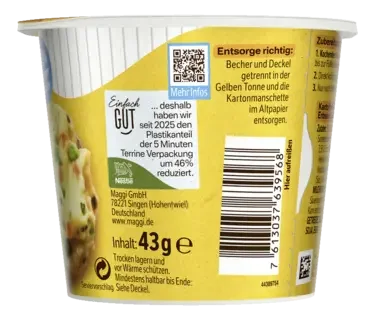 MAGGI 5 Minuten Terrine Kartoffelbrei mit Erbsen und Möhren