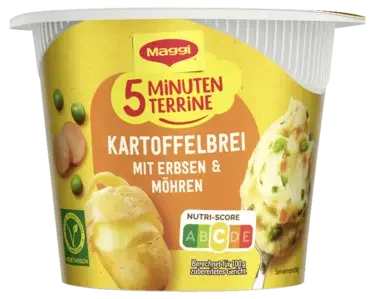 MAGGI 5 Minuten Terrine Kartoffelbrei mit Erbsen und Möhren