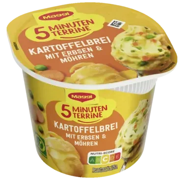 MAGGI 5 Minuten Terrine Kartoffelbrei mit Erbsen und Möhren