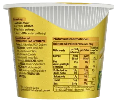 Maggi 5 Minuten Terrine Kartoffelbrei mit Röstzwiebeln
