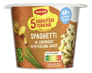 MAGGI 5 Minuten Terrine Spaghetti in cremiger Pfifferling-Sauce