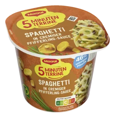 MAGGI 5 Minuten Terrine Spaghetti in cremiger Pfifferling-Sauce