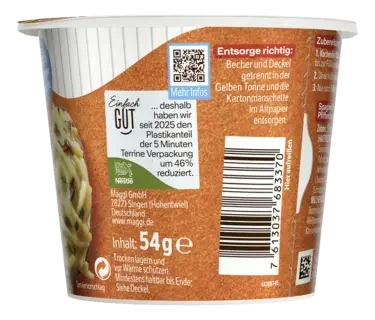 MAGGI 5 Minuten Terrine Spaghetti in cremiger Pfifferling-Sauce