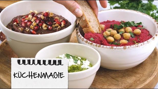 Lecker hoch 3: Dreierlei Hummus Variationen