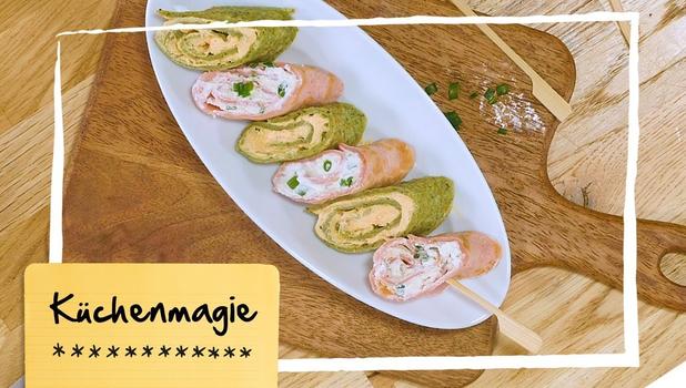 Bunte Pfannkuchenröllchen