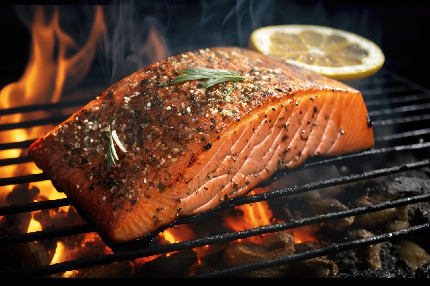 Lachs auf dem Grill im Feuer