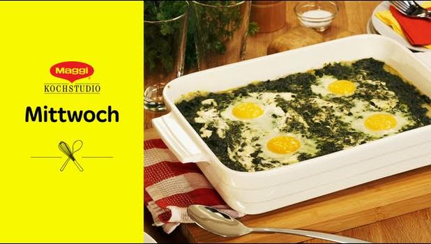 Spiegeleier-Gratin mit Kartoffeln und Spinat