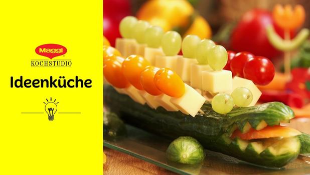 Lustige Obst- und Gemüsespieße